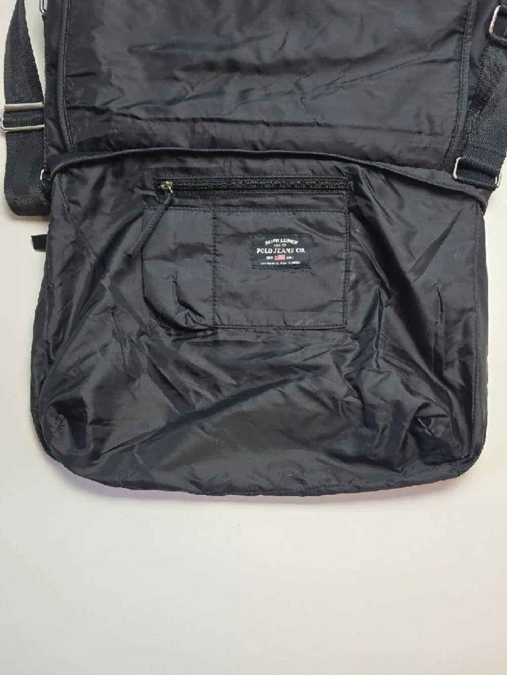 Ralph Lauren Polo Jeans Co Black Nylon RARE Y2K Messenger Bag w/ Coin Purse